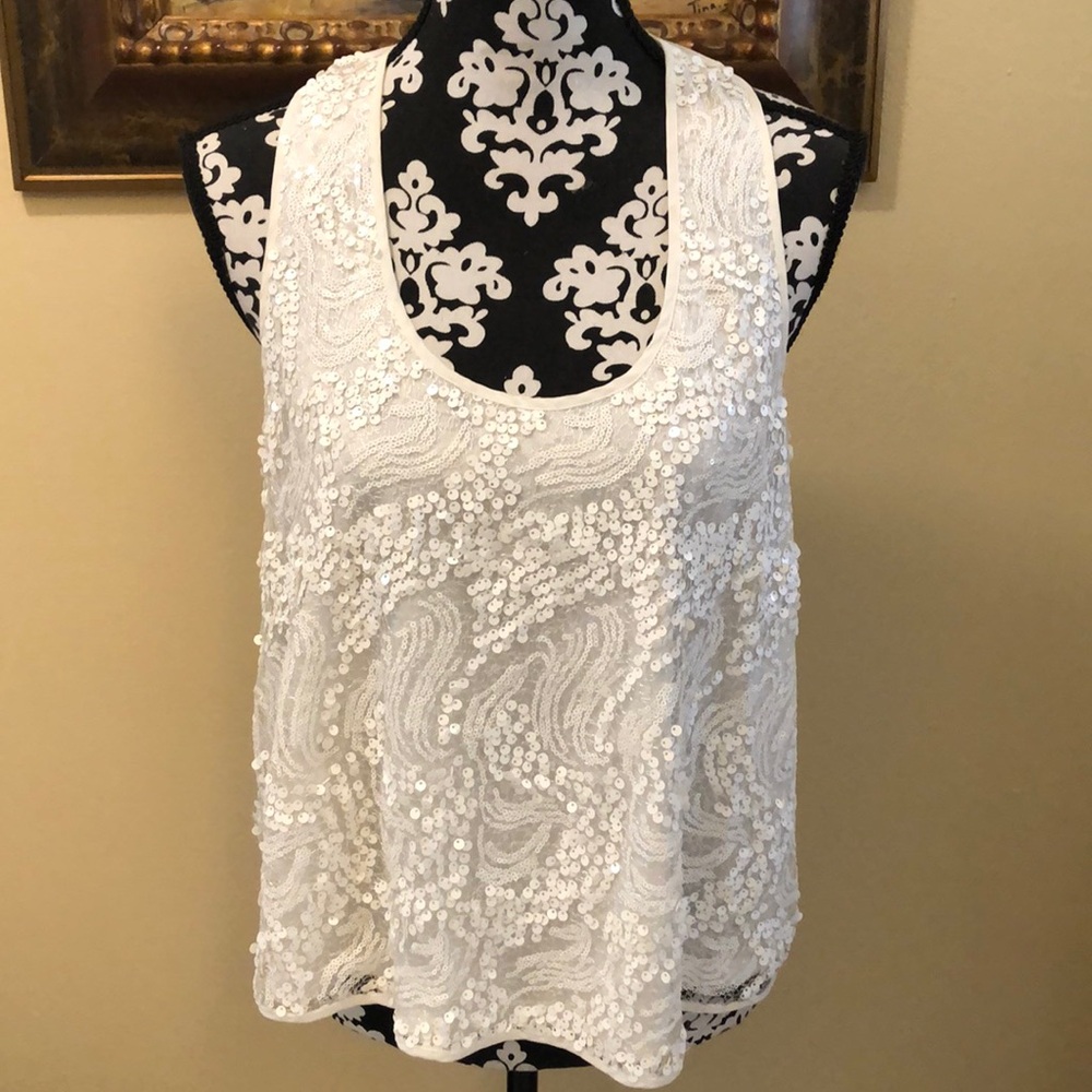 my Michelle sequins lined front, sheer racer back camisole tank top
